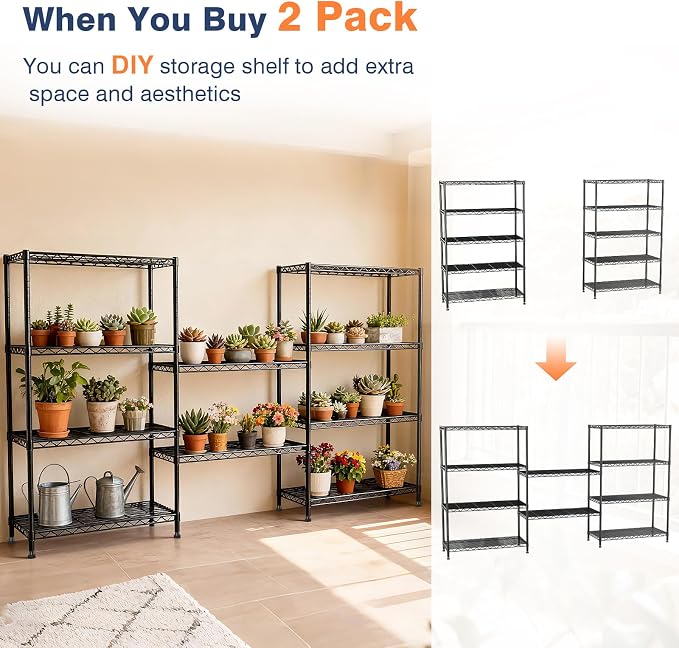 5-Tier Heavy Duty Shelving Unit, Metal Shelving with Lockable Wheels,Black | 30"Wx14"Dx62"H,Wire Shelf Rack,Height Adjustable Metal Storage Shelves Organizer for Kitchen,Garage,Office,Laundry,Pantry