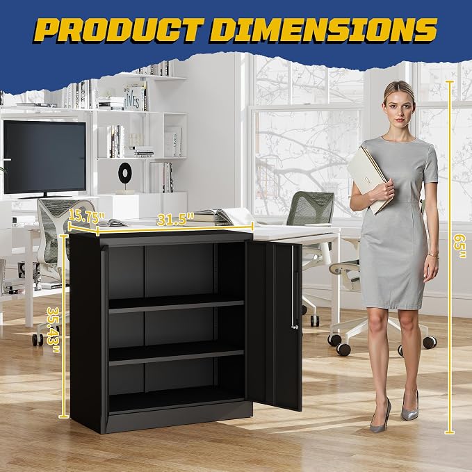Metal Storage Cabinet, 35" Steel Garage Storage Cabinets with Lock | Locking Tool Cabinet with Doors and Adjustable Shelves Utility Cabinets for Garage,Bathroom,Kitchen,Home Office,School,Shop