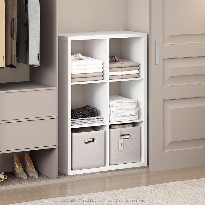 Furinno Cubic Extra Thick 6-Cube Closet Organizers and Storage, White | 14.6 x 30 x 44 in, Open Shelf Closet Storage, Closet Organizer, for Wardrobe, Bedroom, Living Room