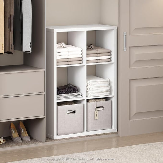 Furinno Cubic Extra Thick 6-Cube Closet Organizers and Storage, White | 14.6 x 30 x 44 in, Open Shelf Closet Storage, Closet Organizer, for Wardrobe, Bedroom, Living Room