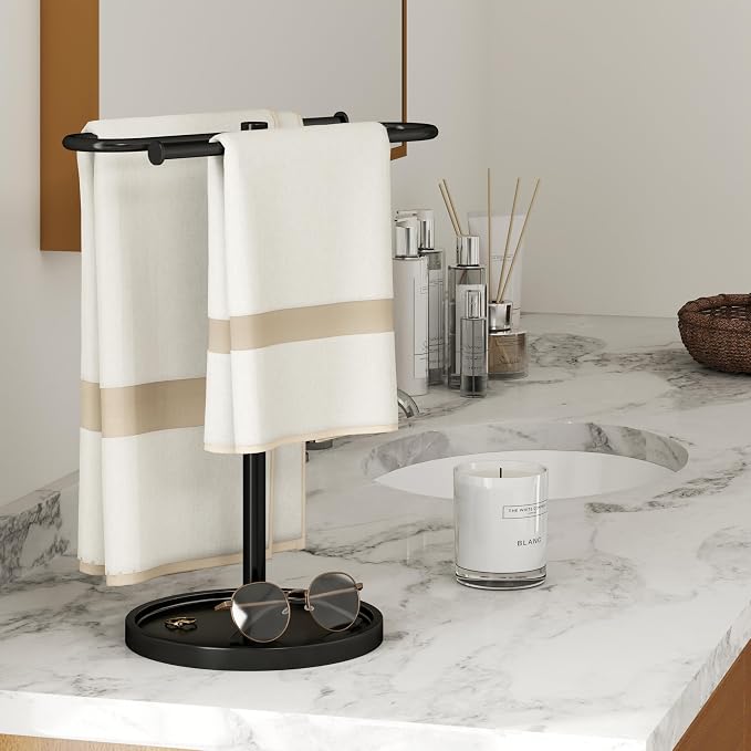 Bethom Hand Towel Holder Stand for Bathroom Countertop,S-Shape Bar,Black | Stainless Steel Hand Towel Racks Standing Holds 2 Towels for Kitchen