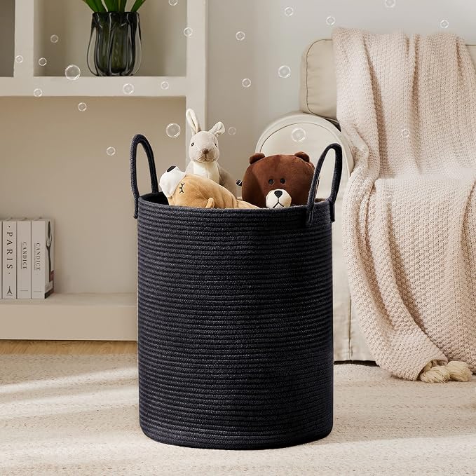 YOUDENOVA Woven Rope Laundry Hamper Basket, 58L Blanket Basket for Nursery | Large Woven Laundry Hamper with Sturdy Handles, Collapsible Home Decor Laundry Basket for Laundry, Clothes, Toys in Bedroom