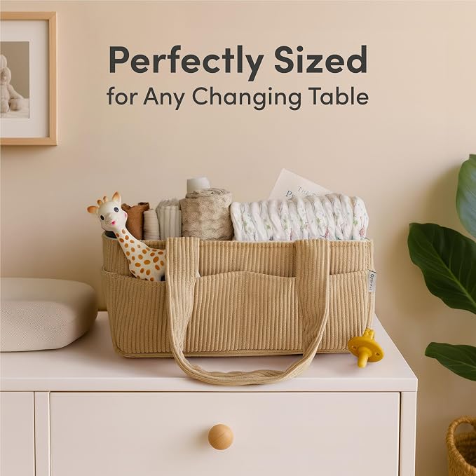 PUTSKA Baby Diaper Caddy Organizer, Nursery Basket, Brown Corduroy