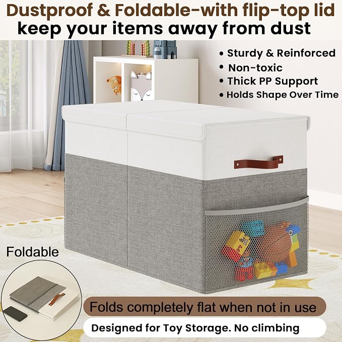 Large Toy Storage Box with Lid Upgraded Toy Storage Chest Organizer with Divider Foldable Toy Bin for Kids Boys Girls Playroom Nursery Bedroom (25"x13"x16")