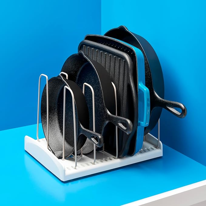 YouCopia StoreMore Cookware Rack with Tall Steel Wires, Adjustable Pan and Lid Organizer for Kitchen Cabinet Storage, Classic Edition