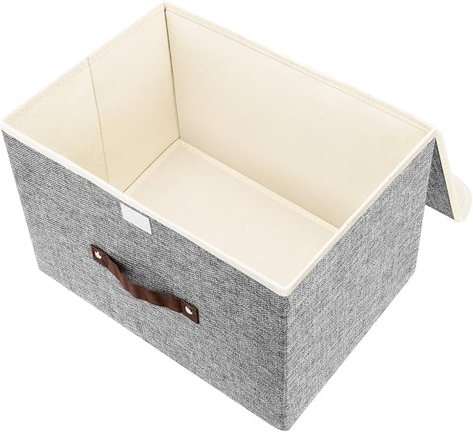 TYEERS Foldable Storage Boxes with Lids 5 Pack Fabric Storage Bins with Lids, Closet Organizers for Clothes Storage, Room Organization, Office Storage, Toys - Gray