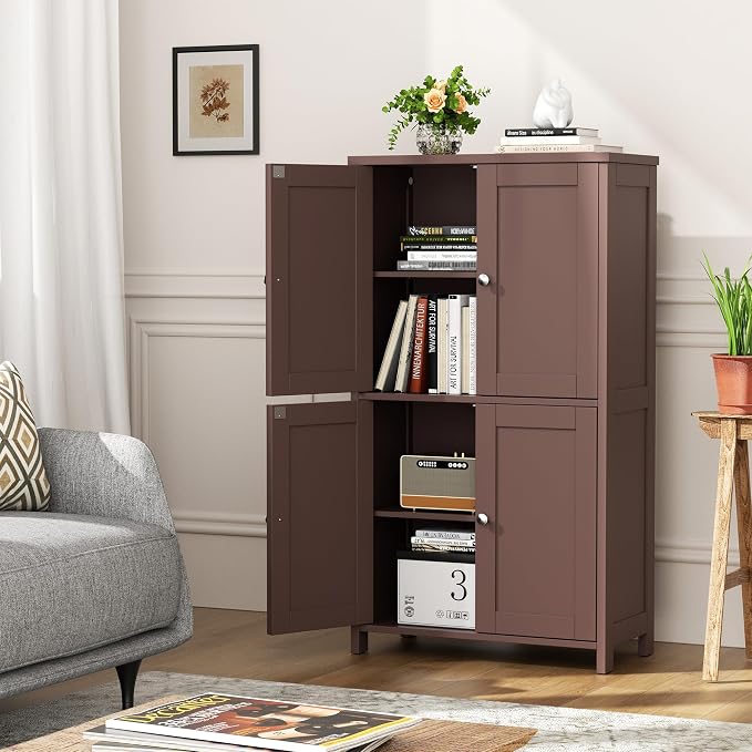 Shintenchi Bathroom Storage Cabinet with Doors and Shelves, Floor Cabinets for Washroom Furniture, Laundry Room, Organization with Adjustable Shelf, Brown