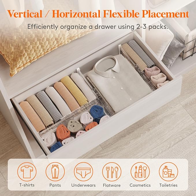 Lifewit 12 Pack 4" High Drawer Dividers 28-43.5cm/11-17" Adjustable Drawer Organizer for Clothes/Utensils, Expandable Drawer Organizer in Dresser/Kitchen/Bedroom/Office Organization & Storage Clear