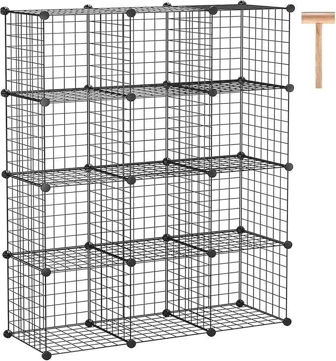 C&AHOME Wire Cube Storage, 12-Cube Storage Organizer Metal, C Grids, Black | Modular Shelves Units Storage Bins Shelving Bookshelf Shelf Cabinet Organizer