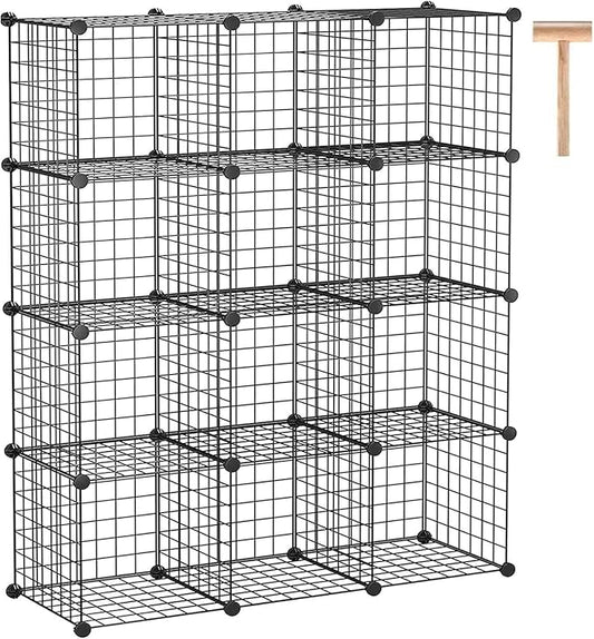 C&AHOME Wire Cube Storage, 12-Cube Storage Organizer Metal, C Grids, Black | Modular Shelves Units Storage Bins Shelving Bookshelf Shelf Cabinet Organizer