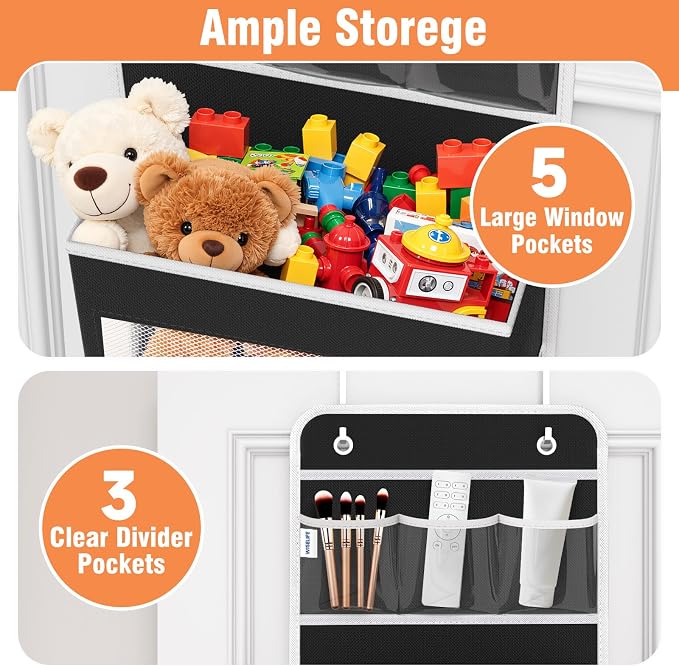 Over The Door Organizer Storage Large Capacity Hanging Bedroom Storage | 6 Shelves, Detachable, 40 LB Capacity, Mesh Design, Clear Window, Sturdy, Storage Organizer for Nursery, Pantry & Closet