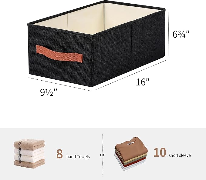 linen closet organizers and storage, 3 Pack Large Storage Baskets, Washable, Clothing Storage Bins with Handle, Closet Organizer for Storage Sweater,Sheets (Black, 16" x9½x6¾)