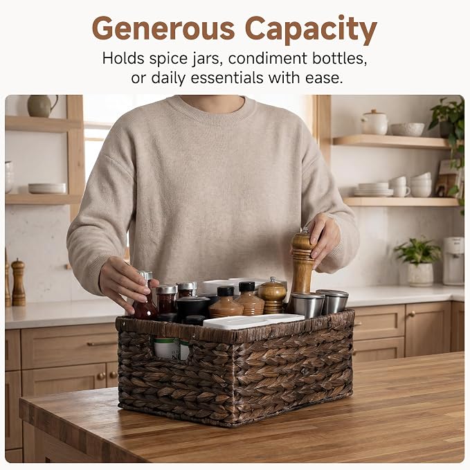 StorageWorks Storage Baskets for Shelves, Wicker Shelf Baskets for Organizing, Large Basket with Handles, Storage Basket for Toy, Pantry Organizers, Water Hyacinth