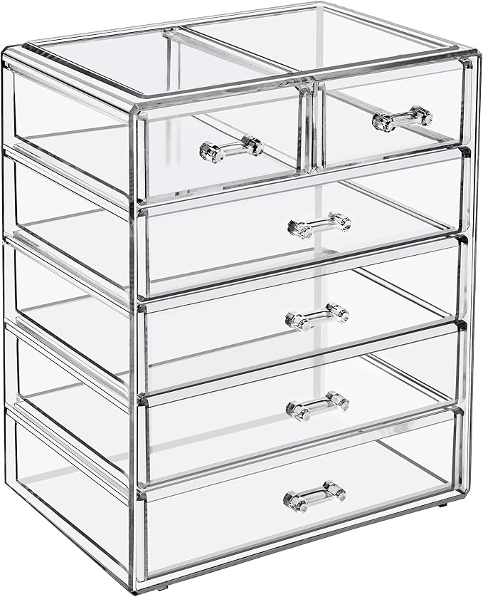 Sorbus Acrylic Makeup Organizer Set, 6-Drawer Vanity & Countertop Cosmetic Storage with Small & Wide Drawers, Clear Makeup Storage for Brushes, Lipsticks, Jewelry – Holiday Gift for Women & Teens