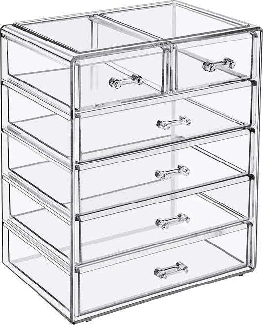 Sorbus Acrylic Makeup Organizer Set, 6-Drawer Vanity & Countertop Cosmetic Storage with Small & Wide Drawers, Clear Makeup Storage for Brushes, Lipsticks, Jewelry – Holiday Gift for Women & Teens