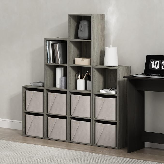 Furinno PASIR Book Shelf, 4-Tier Modern Bookshelf, Open Shelves Bookcase 9 x 12 x 42, Easy Assembly, for Living Room, Bedroom, Home Office, French Oak