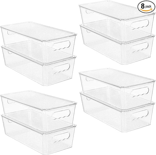 Vtopmart 8pcs Clear Stackable Storage Bins with Lids | BPA-free food-grade PET, Stackable with Lids Included, Easy to Move, For Fridge Freezer Pantry Cabinet Kitchen Organization
