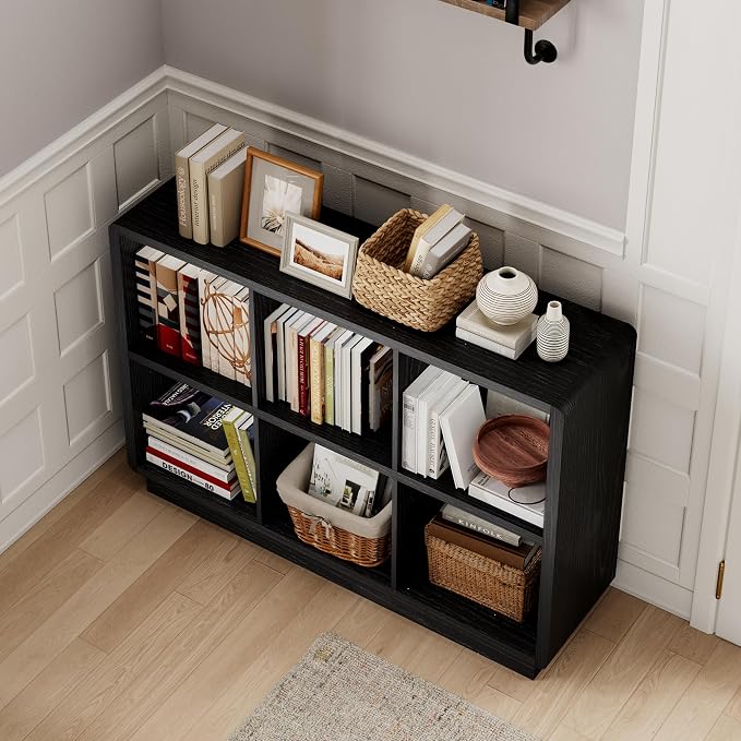 ChooChoo 6 Cube Storage Organizer, Wooden Bookcase with Storage | Cube Storage Bookshelf for Bedroom and Home Office, Black