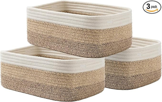 KALLAX Small Woven Storage Basket for Organizing, 13.5x9.5x5 inches, 3 Pack | Shelf baskets for closet organization, toy storage and home decor, Perfect as empty gift baskets for holidays, Gradient Brown