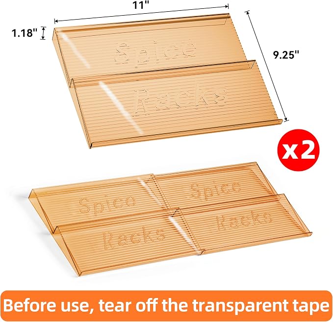 PanPanPal Spice Drawer Organizer, 2 Tier- 2 Pack Amber Acrylic Drawer Seasoning Organizer, Expandable From 11'' to 22'' Kitchen Spice Rack Organizers and Storage for Drawer (Jars not included)