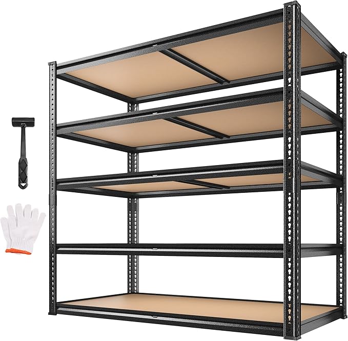 ROOMFAVE 40" W Storage Shelves 5 Tier Garage Shelving Heavy Duty,2350LBS Adjustable Metal Shelving Unit, Garage Shelves for Basement, Warehouse, Pantry, Closet, Kitchen 72.1" H x 40" W x 20" D, Black