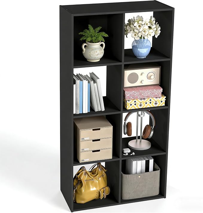 Simple Deluxe 8 Cube Storage Organizer, 4 Tier Stackable Bookshelf, Open Cube Bookshelf with 4 Removable Back Panels, Suitable for Living Room, Bedroom, Home Office, 47.7" L X 11.6" W X 24" H, Black