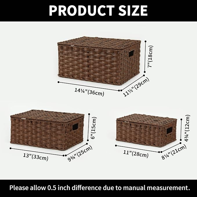 Granny Says Wicker Baskets with Lids, Decorative Storage Boxes With Lids | Woven Baskets With Lids, Wicker Baskets For Storage, Decorative Storage Boxes, Woven Stackable Basket with Lid for Organizing