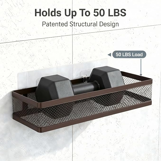 PUSDON 5-in-1 16.5" Extra Long Slim Wall Mount Wrapped Mesh Kitchen Organizer & Shower Caddy Kit, with Paper Towel Holder, Utensil Holder, Soap Dish, Holds 50LBS - Vintage Bronze, Netting