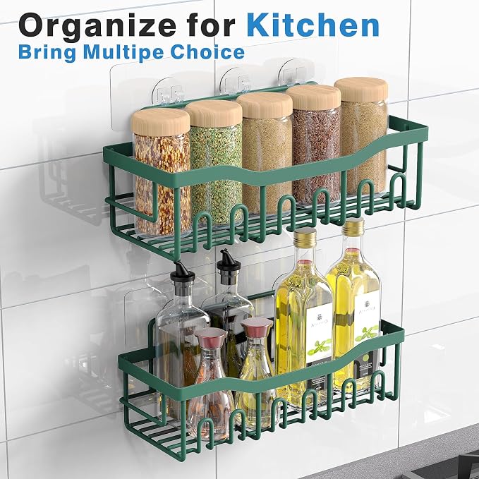 EUDELE Shower Caddy 2 Pack, Adhesive Shower Organizer for Home Decor & Kitchen Storage, No Drilling, Rustproof Stainless Steel Bathroom Shelf Organizer