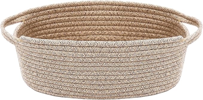 JMvicyroam Small Woven Basket, Empty Gift Basket, Oatmeal/1 Pack | Small Gift Basket, Cotton Rope, 12 x 8 x 12 in, Handles, Includes Ribbon and Bag, Birthday Gift Basket