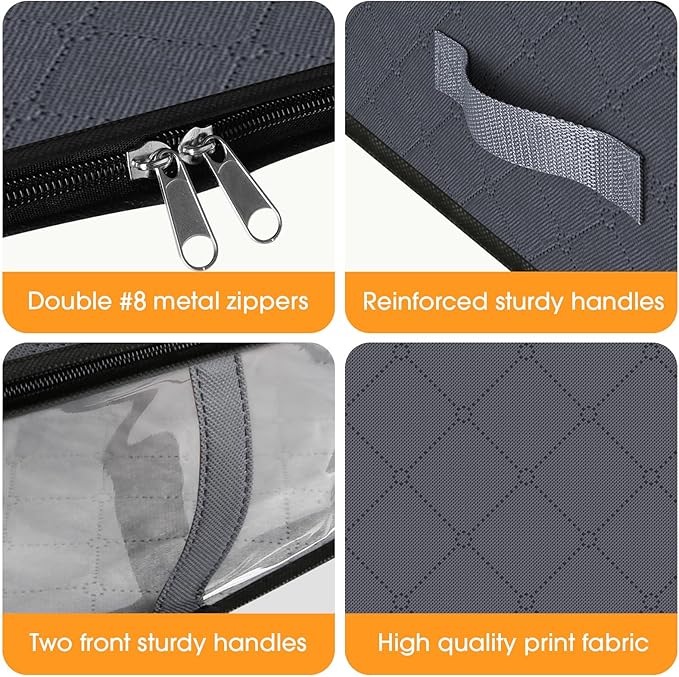 StorageRight Under Bed Storage Bags, 6 Pack, 40L, Gray | Breathable Non-Woven Fabric with a Clear Window and Zippered Top for Clothes, Comforters, Blankets and Seasonal Storage