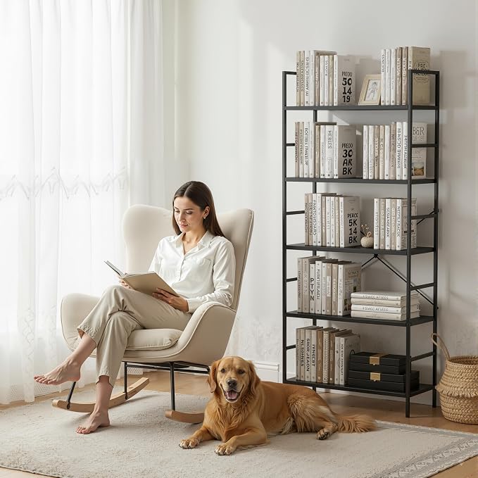 HealSmart 5 Tier Bookshelf, Free Standing Book Shelf Home Office Bookcase Shelf Storage Organizer for Bedroom, Living Room, Bathroom, Office, Balcony, Black