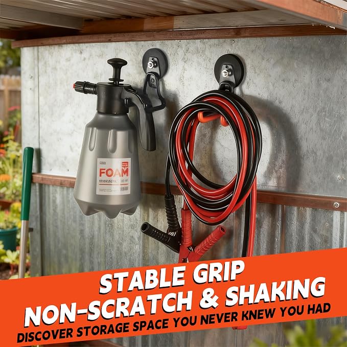 ULIBERMAGNET New Upgraded Heavy Duty Magnetic Garage Hooks,2 Pack Strong Large Magnet Hooks for Power Drill,Garden Tools,Hose,Pegboard,Garage, Workshop,Magnetic Storage Hook for Hanging(Orange)