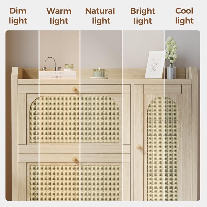 Shoe Cabinet Storage for Entryway with 2 Flip Drawers(3-Tier), Rattan Freestanding with Door & 3 Adjustable Shelve,Hidden Shoe Rack Organizer for Hallway, Foyer