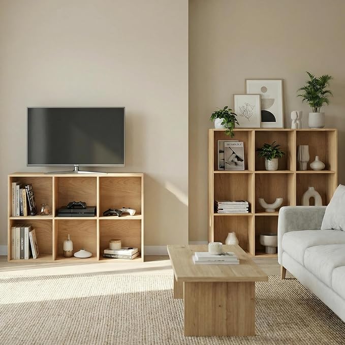 9 Cube Storage Organizer, Wooden Cube Shelves with Closed Back Panel, Reversible Bookcase, Cubes Closet Organizer for Home, Living Room, Kids Room, Office, Bedroom, Study, Hallway