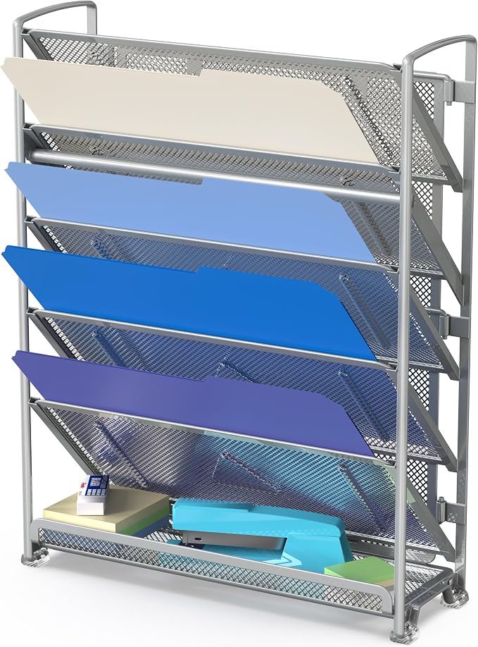 Simple Houseware 6-Tier Wall Mount Document Letter Tray Organizer, Silver | 5 Tilted Trays + 1 Flat Bottom Tray, Wall Mount Hardware Included