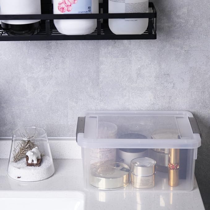 Small Storage Bins with Lids 3.2 QT Plastic Storage Containers for Organizing Stackable Clear Storage Boxes,Clear White(6 Packs)