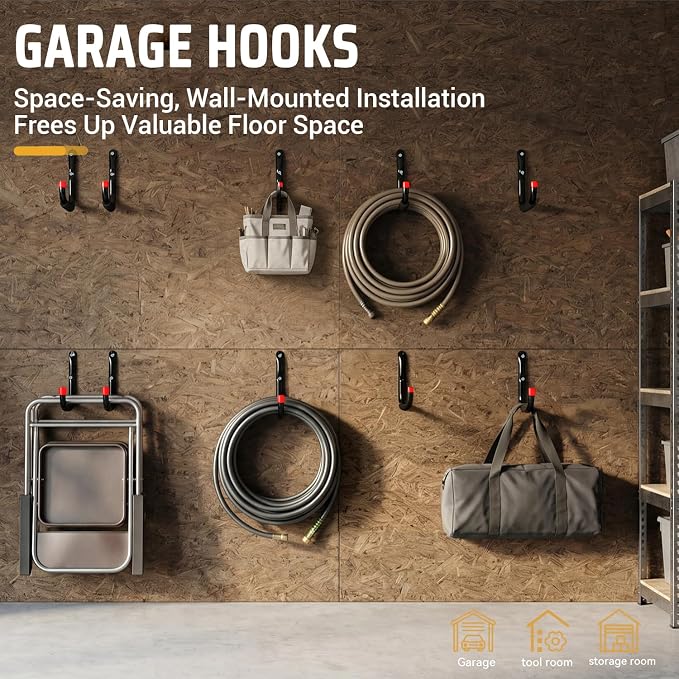 Heavy Duty Garage Storage Hooks, Wall Mounted Garden Tools Storage Hook Utility Organizer (7.9Inch x 7.5Inch)