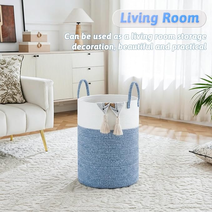 Laundry Basket,Woven Cotton Rope Laundry Hamper,80L for Decor Storage of Dirty Clothes,Toys and Blankets in Bathroom,Baby Room and Living Room