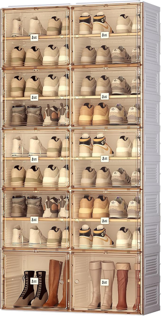 ANTBOX Portable Shoe Rack Organizer for Closet Entryway, Stackable Sneaker Storage Shoe Cabinet with Magnetic Clear Door, Large Plastic Storage containers Bins with Lids 9 Tiers 36 Pairs