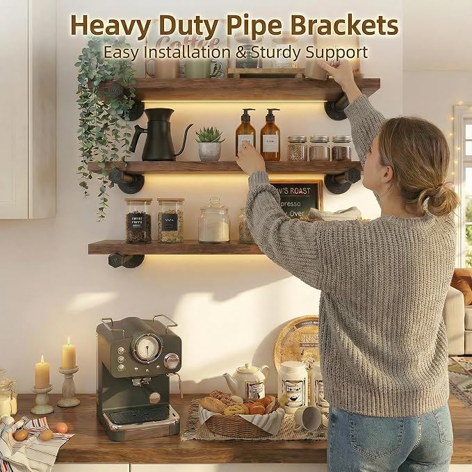 Industrial Pipe Shelf Brackets 10 PCS Wall Mount DIY Shelving Brackets 12 in Shelf Bracket Kitchen Floating Pipe, Included Accessories