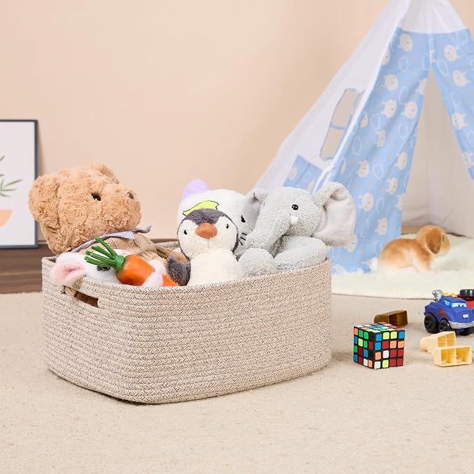 MiniArk Large Storage Baskets for Shelves, 17 x 13 x 7.5” Closet Organizers Bins for Clothes Blanket Towels, Baby Nursery, Toy Baskets Box, Woven Rope Baskets, 2 Packs Mixed Brown