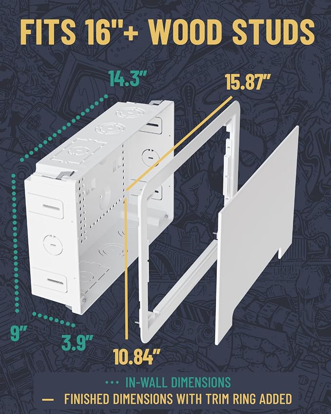 ECHOGEAR 9" in-Wall Media Box - Recessed Outlet & Network Enclosure - Works with Roku, Apple TV, Fire TV Stick, & Samsung One Connect Mini - WiFi Friendly Cable Management Kit