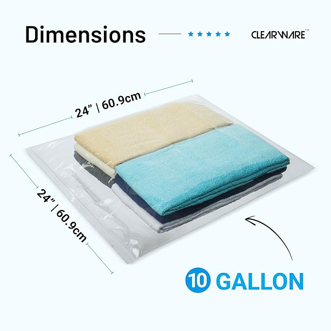 4 Count - Large Storage Bags With Zipper Top, 10 Gallon Size 24" x 24", Extra Large Plastic, For Clothes, Travel, Moving, BPA-Free, Heavy Duty 3-Mil Thick