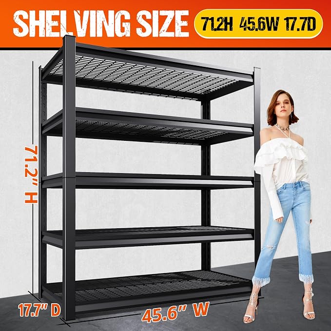 Set of 4 Heavy Duty Garage Shelving 5T Storage Shelves, Adjustable Metal Shelving Unit, Utility Garage Organizer Shelf for Basement, Pantry, Warehouse, Supermarket, 45.6" Wx17.7 Dx71.2 H