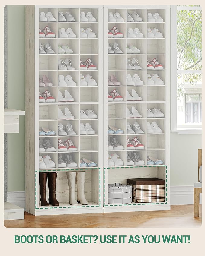 Hzuaneri 11 Tiers Shoe Storage Cabinet, Tall Shoes Cabinet with Cubby | Freestanding Wooden Shoe Organizer, 30-33 Pairs, Shoes Cubby Organizer for Entryway, Bedroom, Rustic White SR02014X