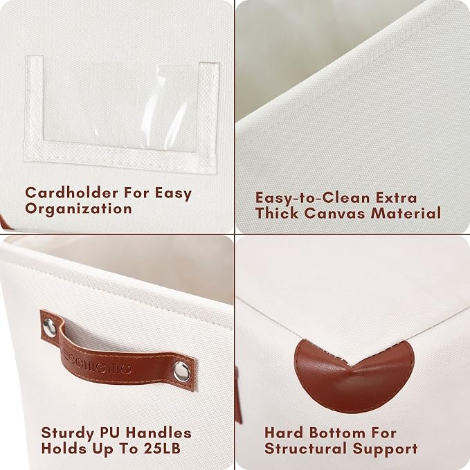 DECOMOMO Storage Bins, Fabric Storage Baskets for Shelves | 3 Pack Linen Closet Organization (Creamy White, Large)