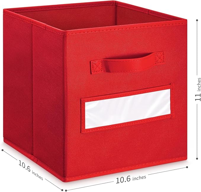 Fabric storage cubes (Set of 8) 11 Inch Cube Storage Bin, Cube storage with 8 Labels Window Cards & a Pen, Foldable cube organizer bins,11x11 Storage bin, Cubby Organizer Boxes, Red