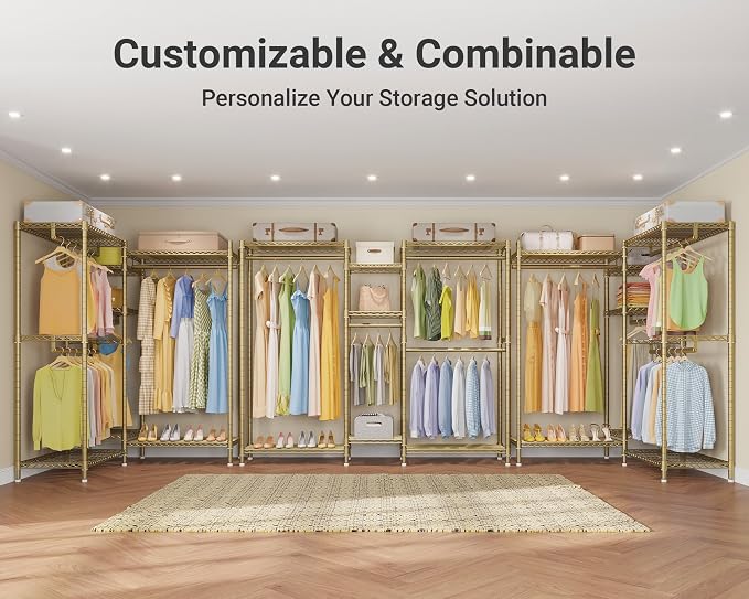 VIPEK Classic V6 Wire Garment Rack, Dynamic Closet System Adjustable | Gold Heavy Duty Metal Freestanding Clothing Rack 850lbs Capacity, 6FT Wide Closet Organizer System for Bedroom