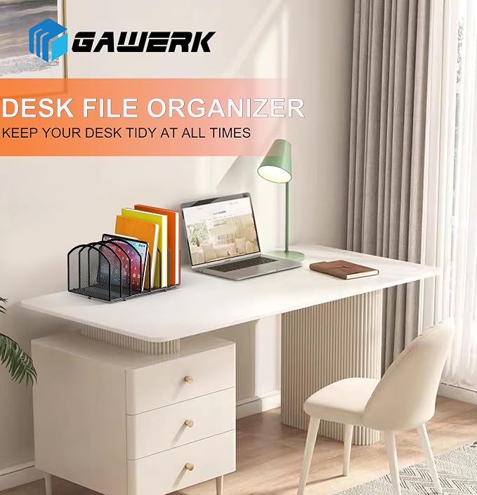 Gawerk 7-Section Desk File Organizer, Mesh Desktop File Sorter for Office